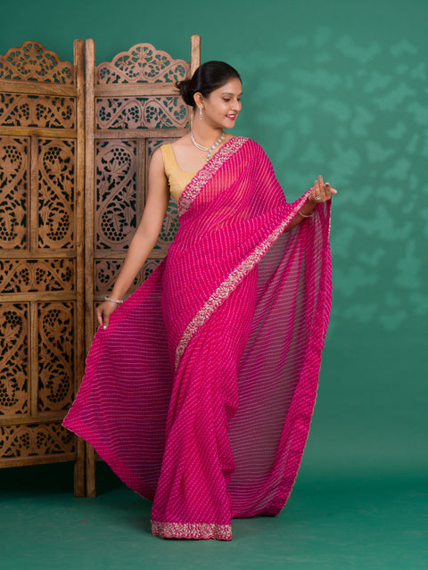 KcPc New Launch Chiffon Leheriya Style With Embroidery Border Work Saree STL