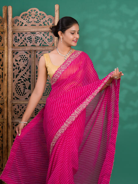 KcPc New Launch Chiffon Leheriya Style With Embroidery Border Work Saree STL