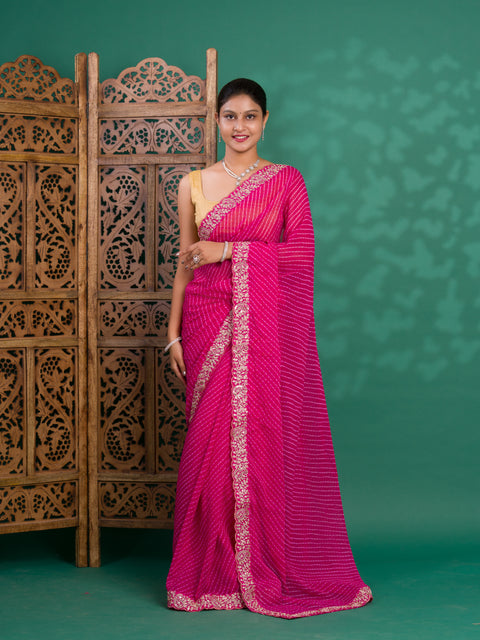 KcPc New Launch Chiffon Leheriya Style With Embroidery Border Work Saree STL
