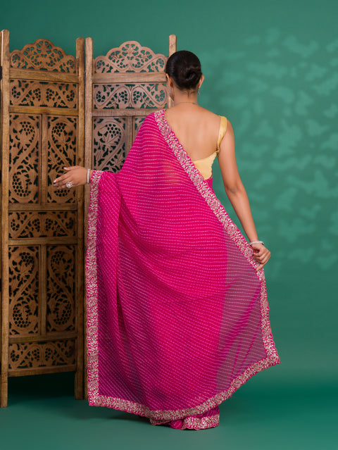 KcPc New Launch Chiffon Leheriya Style With Embroidery Border Work Saree STL