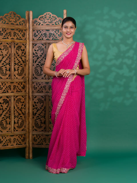 KcPc New Launch Chiffon Leheriya Style With Embroidery Border Work Saree STL