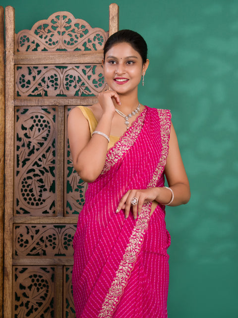 KcPc New Launch Chiffon Leheriya Style With Embroidery Border Work Saree STL