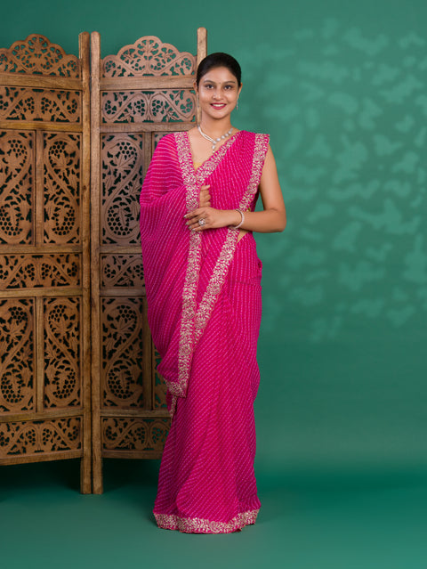KcPc New Launch Chiffon Leheriya Style With Embroidery Border Work Saree STL