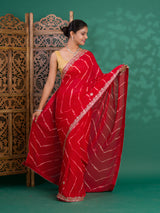  Chiffon Leheriya Style Wih Gotapatti Work Saree in red colour