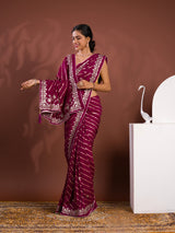 By New Beautiful Leheriya Style With Embroidery Work Saree