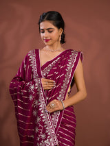 By New Beautiful Leheriya Style With Embroidery Work Saree