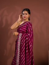 By New Beautiful Leheriya Style With Embroidery Work Saree