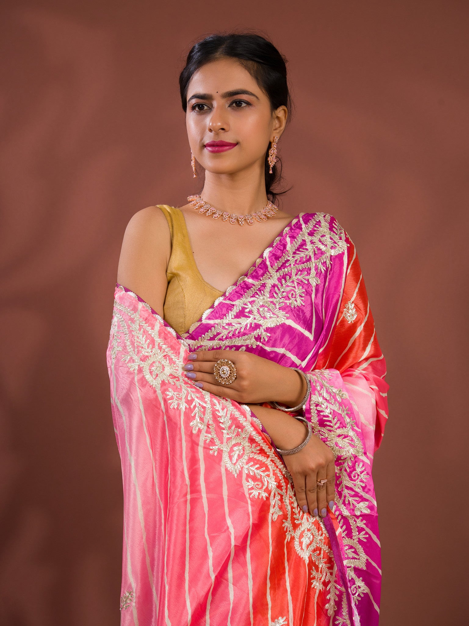 Silk Leheriya Saree with Traditional Gotapatti Detailing in multi colour