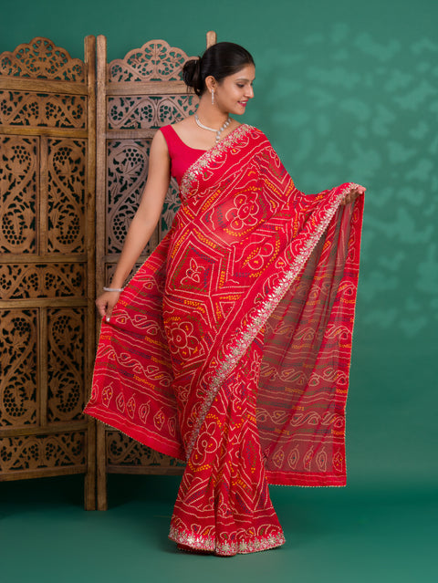 KcPc New Beautiful Georgette Traditional Style Gotapatti Work Saree PAD