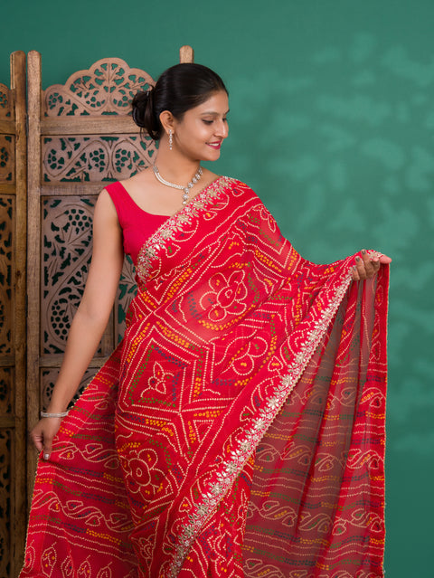 KcPc New Beautiful Georgette Traditional Style Gotapatti Work Saree PAD