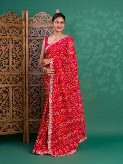 KcPc New Beautiful Georgette Traditional Style Gotapatti Work Saree PAD