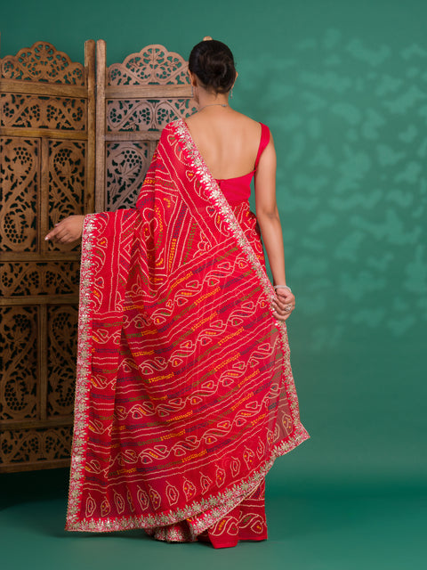 KcPc New Beautiful Georgette Traditional Style Gotapatti Work Saree PAD