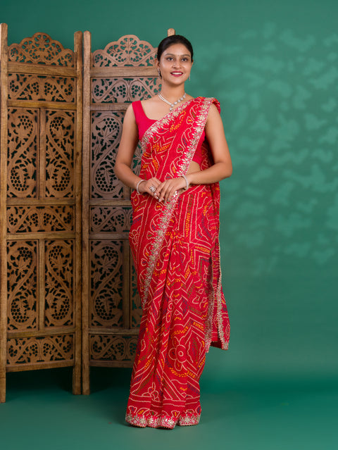 KcPc New Beautiful Georgette Traditional Style Gotapatti Work Saree PAD