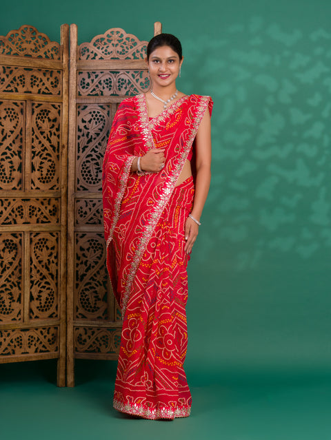 KcPc New Beautiful Georgette Traditional Style Gotapatti Work Saree PAD