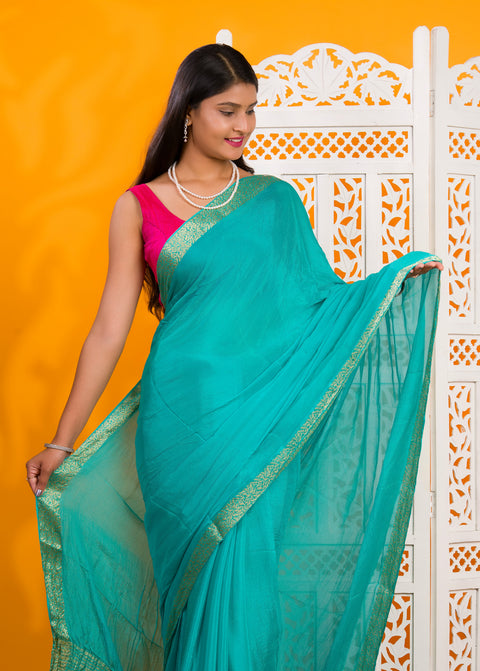 KcPc New Latest Pure Ojariya Chinon Beautiful Zari border Pallu saree MAHA