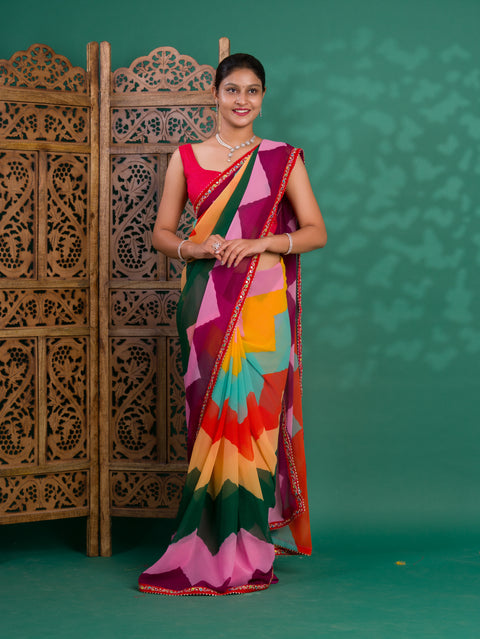 By New Special Zik Zag Chiffon Embroidery Work Saree 