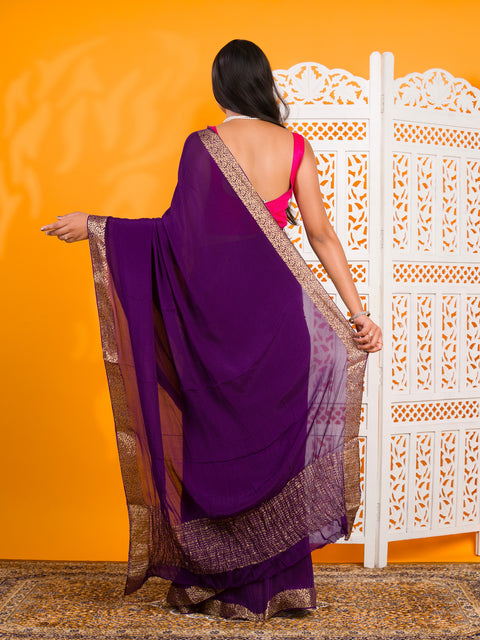 KcPc New Pure Ojariya Chinon Beautiful Zari border Pallu saree MAHA