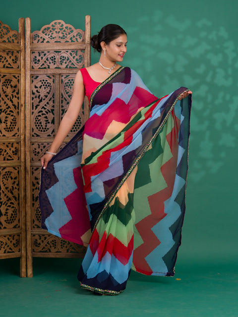 By New Special Zik Zag Chiffon Embroidery Work Saree 