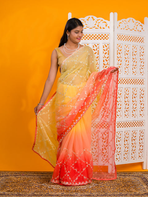 KcPc New Beaytiful  Chiffon Bollywood Style With Gotapatti Work Saree SWA