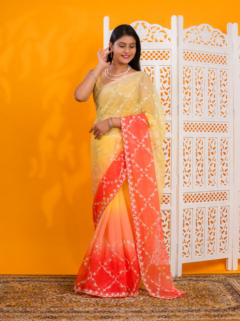 KcPc New Beaytiful  Chiffon Bollywood Style With Gotapatti Work Saree SWA