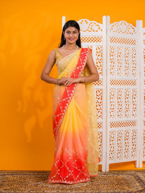 KcPc New Beaytiful  Chiffon Bollywood Style With Gotapatti Work Saree SWA