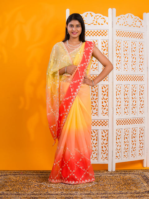 KcPc New Beaytiful  Chiffon Bollywood Style With Gotapatti Work Saree SWA