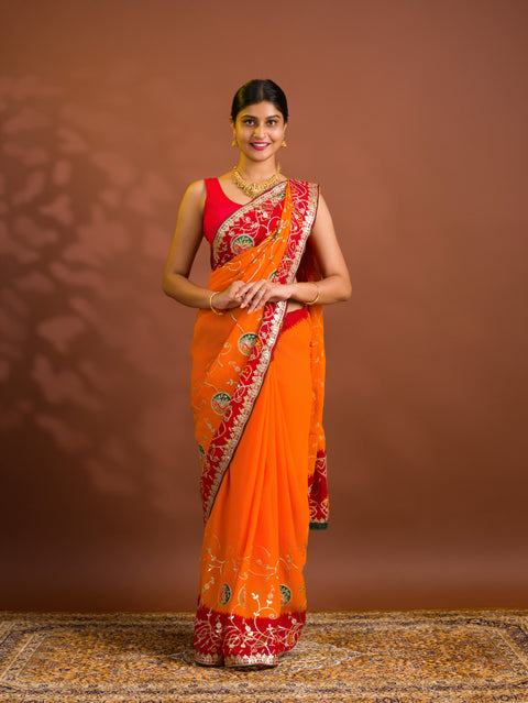 By  Bandhani Saree With Gotapatti Work