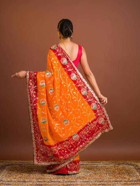 By  Bandhani Saree With Gotapatti Work