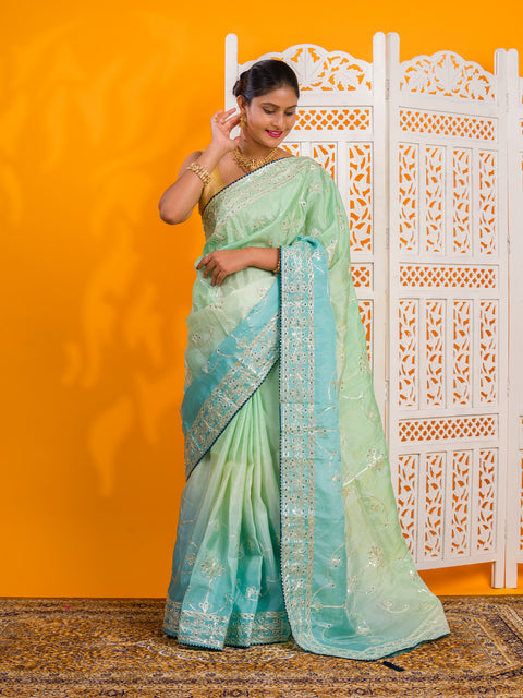 By New Latest Tissue Bollywood Style With Gotapatti Work Saree