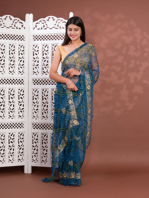 KcPc New Royal Bandhani Georgette Saree With Golden Embellishments Work JAY