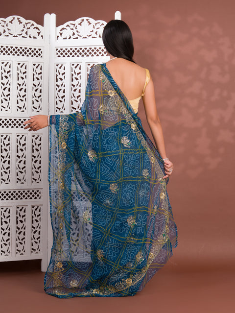 KcPc New Royal Bandhani Georgette Saree With Golden Embellishments Work JAY