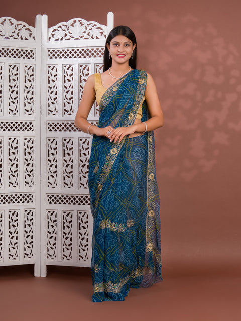 KcPc New Royal Bandhani Georgette Saree With Golden Embellishments Work JAY