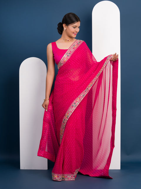 KcPc New Beautiful Gorgette Bandhani With Gotapatti Work Saree BHA