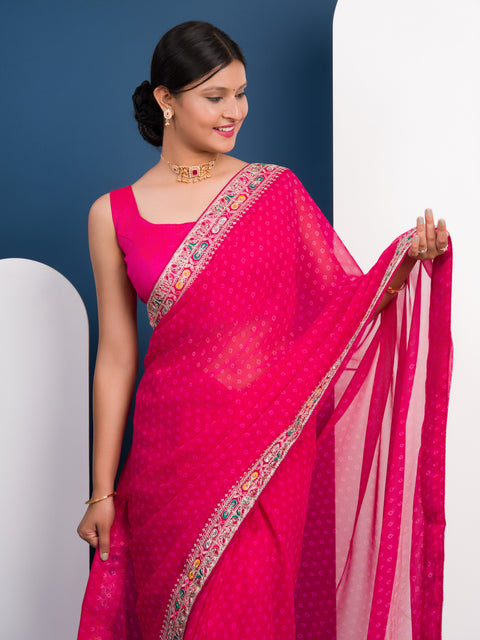 KcPc New Beautiful Gorgette Bandhani With Gotapatti Work Saree BHA