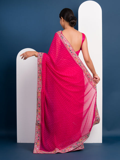 KcPc New Beautiful Gorgette Bandhani With Gotapatti Work Saree BHA