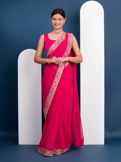KcPc New Beautiful Gorgette Bandhani With Gotapatti Work Saree BHA