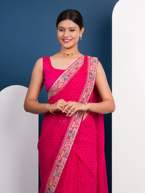 KcPc New Beautiful Gorgette Bandhani With Gotapatti Work Saree BHA