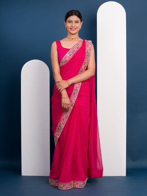 KcPc New Beautiful Gorgette Bandhani With Gotapatti Work Saree BHA