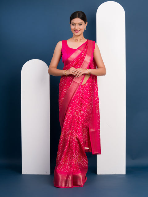  Cotton silk Ajrakh style With Ajrakh HandPrint Work Saree under 1000