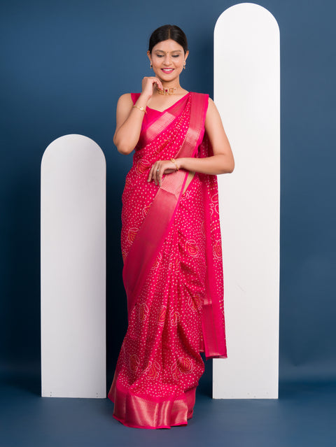  Cotton silk Ajrakh style With Ajrakh HandPrint Work Saree under 1000