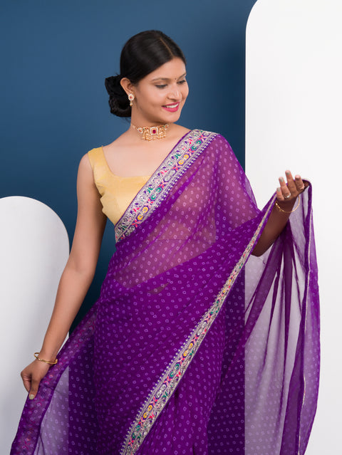 KcPc New launch Gorgette Bandhani With Gotapatti Work Saree BHA