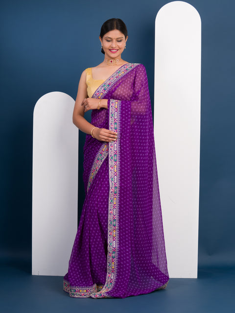 KcPc New launch Gorgette Bandhani With Gotapatti Work Saree BHA
