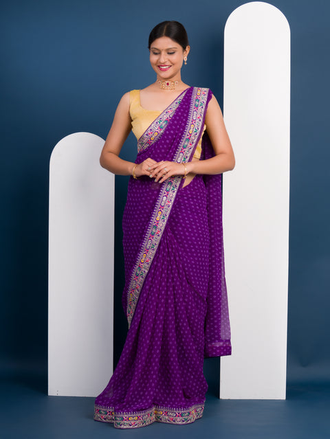 KcPc New launch Gorgette Bandhani With Gotapatti Work Saree BHA