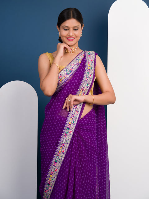 KcPc New launch Gorgette Bandhani With Gotapatti Work Saree BHA