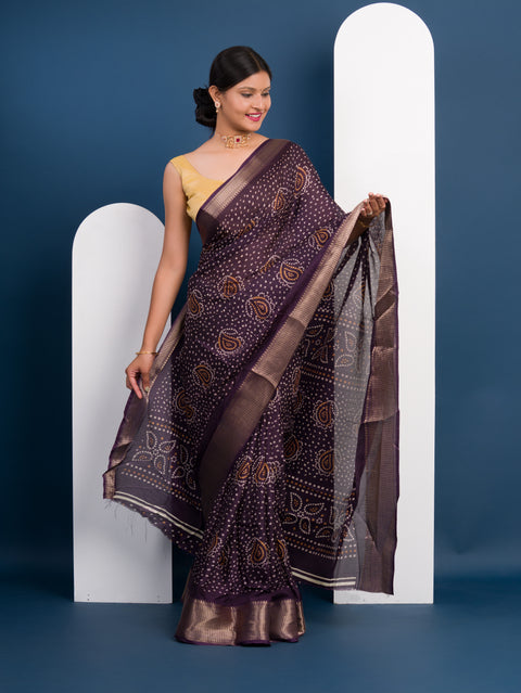 Cotton silk Ajrakh style With Ajrakh HandPrint Work Saree 