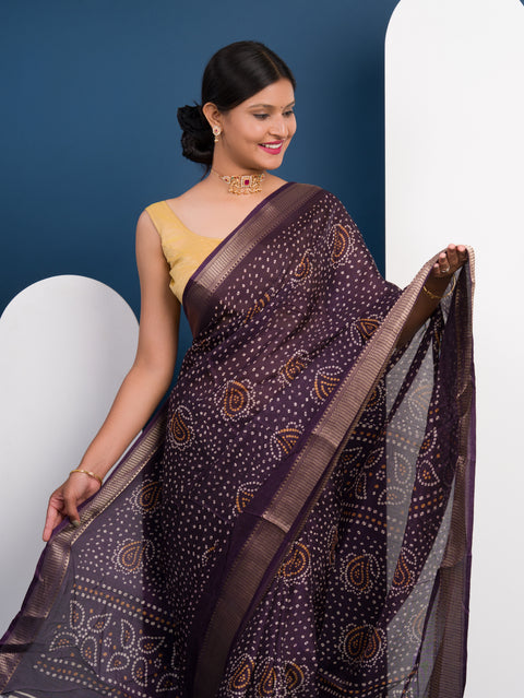 Cotton silk Ajrakh style With Ajrakh HandPrint Work Saree 