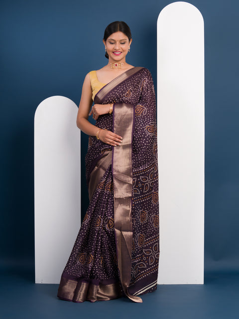 Cotton silk Ajrakh style With Ajrakh HandPrint Work Saree 