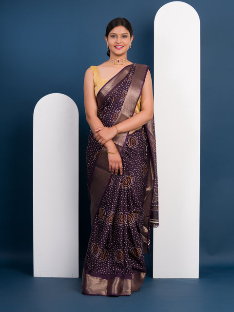 Cotton silk Ajrakh style With Ajrakh HandPrint Work Saree 