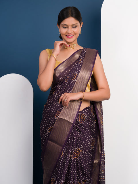 Cotton silk Ajrakh style With Ajrakh HandPrint Work Saree 