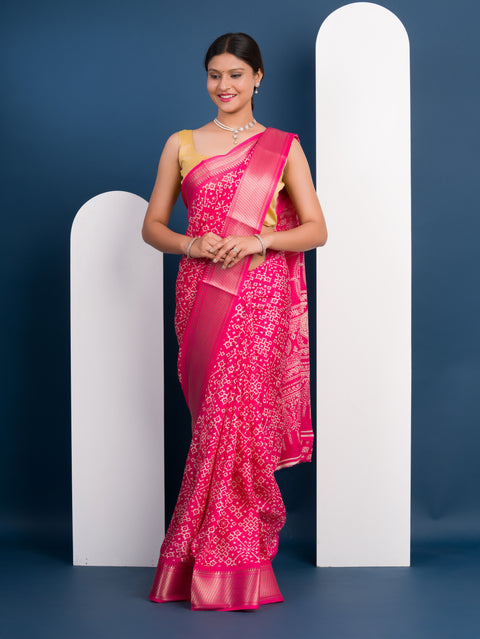 KcPc New Special Cotton silk Ajrakh style With Ajrakh HandPrint Work Saree STL